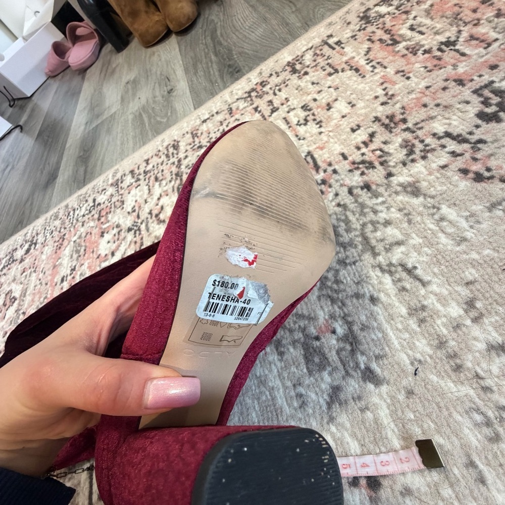 Aldo Burgundy Suede Block Heel Pumps - Picture 14 of 15
